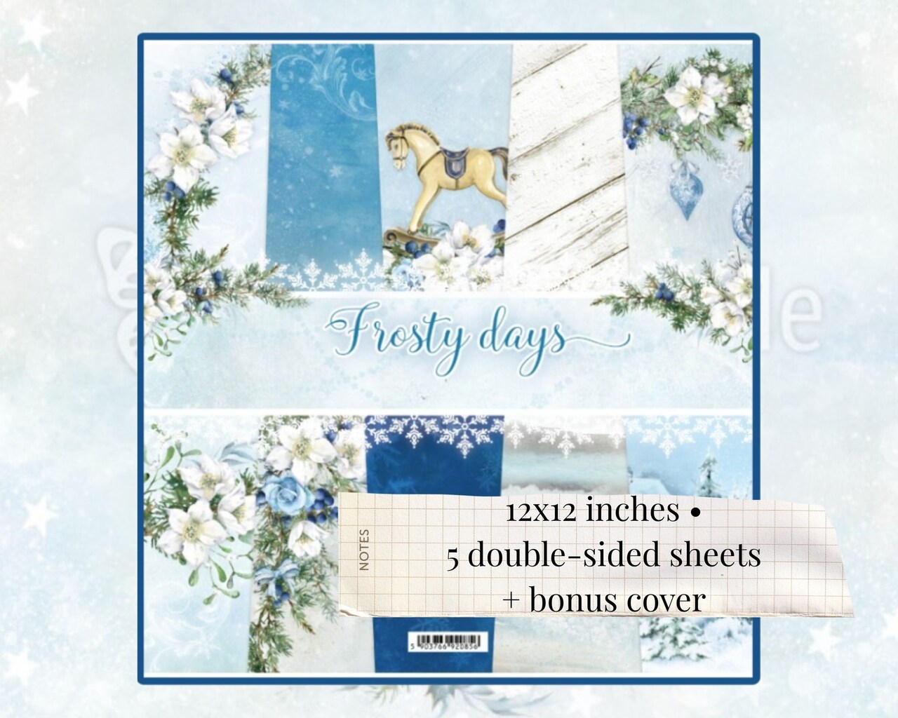 ScrapAndMe “Frosty Days” 12x12 Scrapbook Paper Pack | 5 Double-Sided Sheets + Bonus Cover | Christmas & Winter Crafts